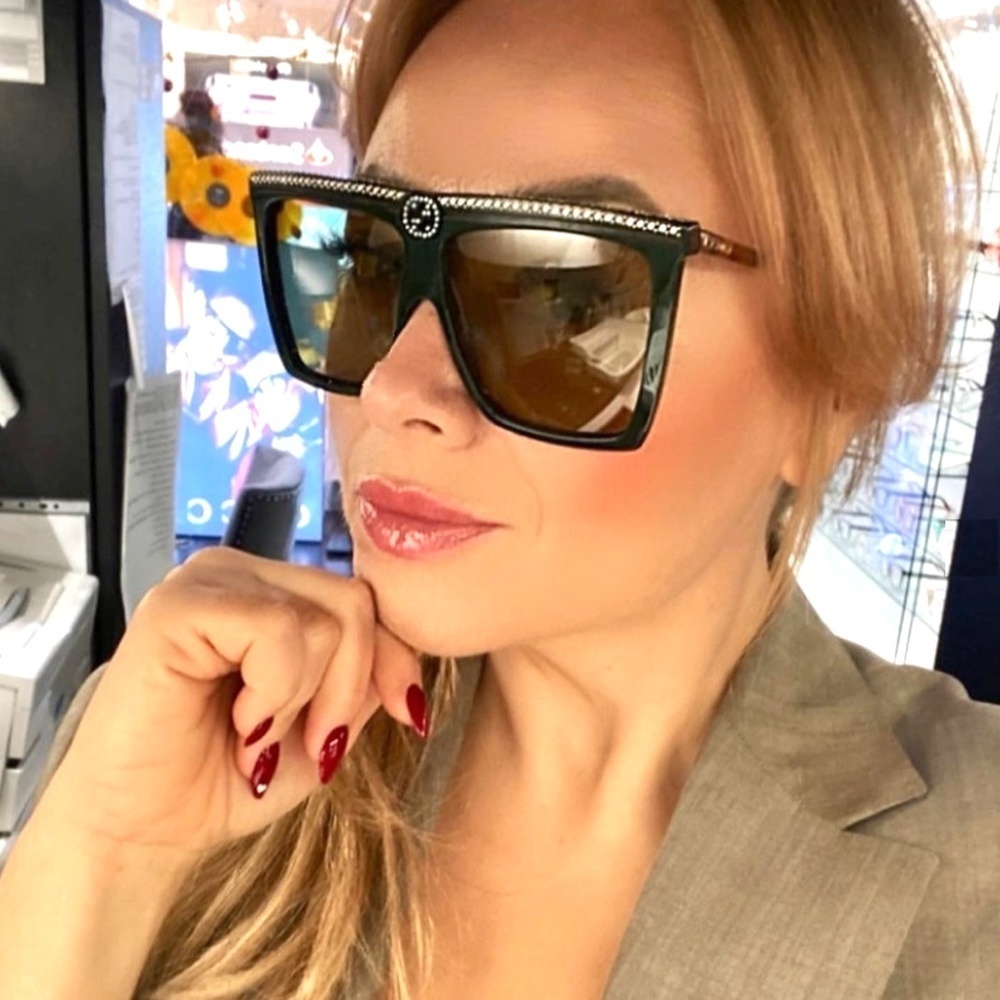 NWT GUCCI GG0733S - 005 Crystal Embellished Flat Top Sunglasses - Picture 6 of 15